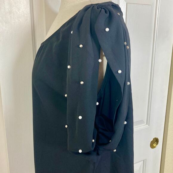 Pearl studded black top womens medium drape sleeve round neck blouse by RolyPoly - Picture 6 of 10